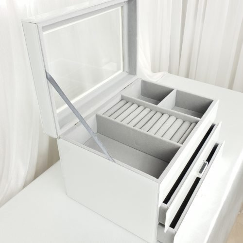 Jewellery Box 3 Drawers - White Glass
