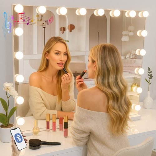 7seas® Vanity Premiere Pro Plus – Frameless Hollywood Mirror with LED Lights & Bluetooth (80×63 cm)