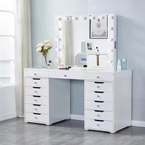 Ava Rose Clear Tempered Glass Top Dressing Table