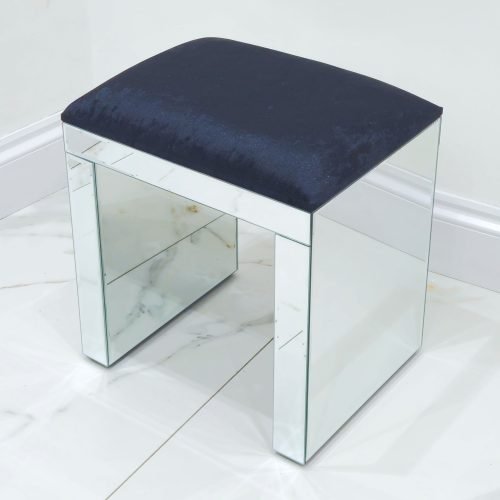 7seas® GLAM LUXE Mirrored Stool – Black Velvet Seat
