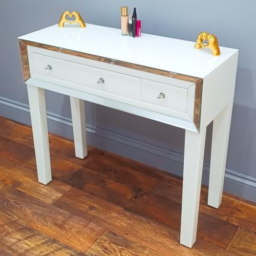 7seas® PURO Mirrored Vanity Table – White Glass & Crystal Knobs