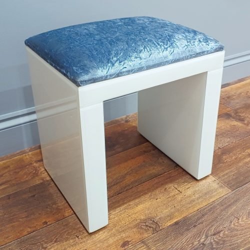 7seas® MANHATTAN White Glass Stool – Grey Velvet Seat