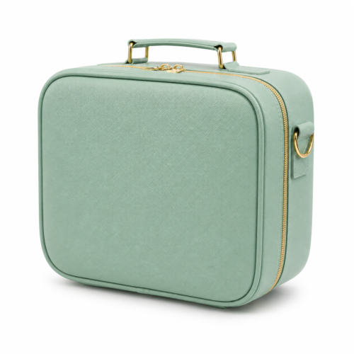 7seas® VOYAGE LUXE™ LED Makeup Travel Case with Touch LED Mirror, 3 Colour Lighting, Adjustable Dividers, Shoulder Strap & Luggage Sleeve – Green | 26 × 23 × 12cm
