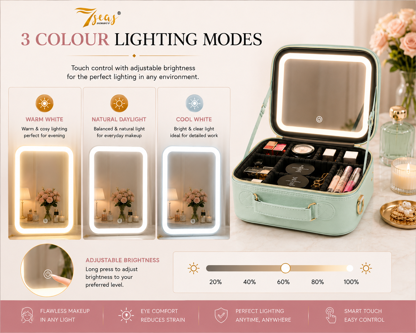 7Seas® – Luxury Hollywood Vanity Mirror &Amp; Dressing Table – Premium Led Lighting – Uk