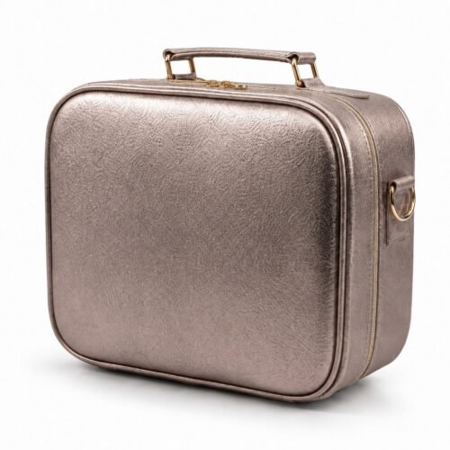 7seas® VOYAGE LUXE™ Metallic LED Makeup Travel Case with Touch LED Mirror, 3 Colour Lighting, Adjustable Dividers, Shoulder Strap & Luggage Sleeve – Silver | 26 × 23 × 12cm