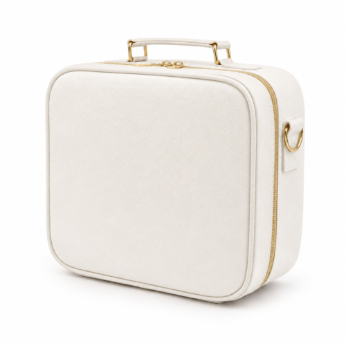 7seas® VOYAGE LUXE™ LED Makeup Travel Case with Touch LED Mirror, 3 Colour Lighting, Adjustable Dividers, Shoulder Strap & Luggage Sleeve – White | 26 × 23 × 12cm