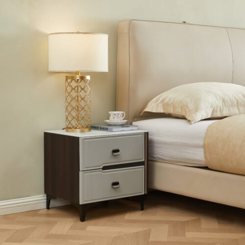 7seas® ELEGANCE™ Modern 2 Drawer Bedside Table, Premium MDF Construction with Metal Legs & Contemporary Storage Cabinet – 48 × 39 × 46.5cm