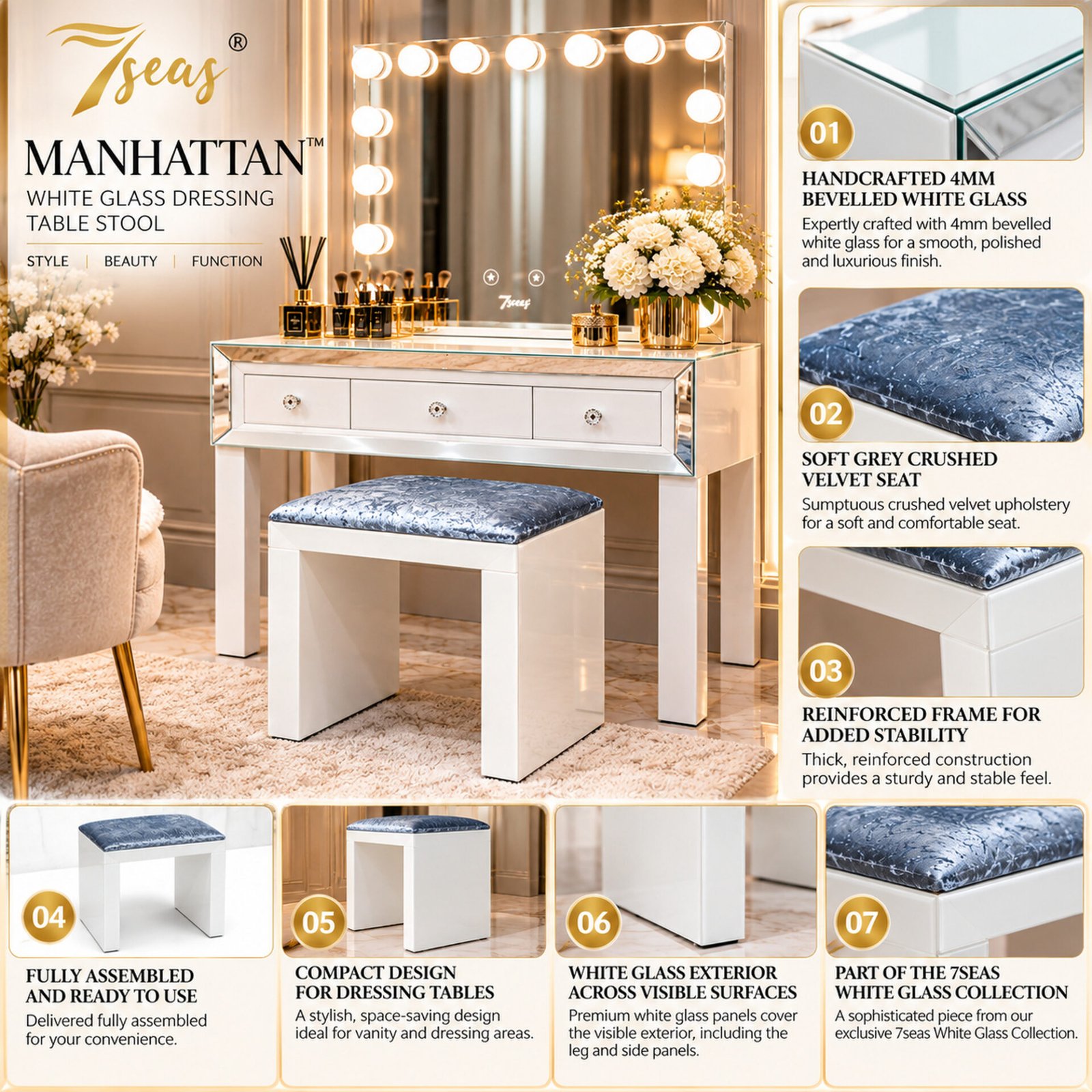 7Seas® – Luxury Hollywood Vanity Mirror &Amp; Dressing Table – Premium Led Lighting – Uk