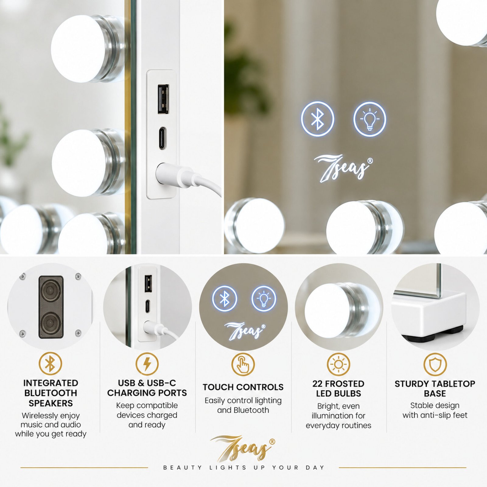 7Seas® – Luxury Hollywood Vanity Mirror &Amp; Dressing Table – Premium Led Lighting – Uk