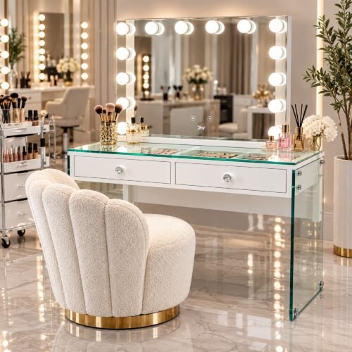 7Seas® Mily Vanity Station – White High Gloss &Amp; Glass Legs