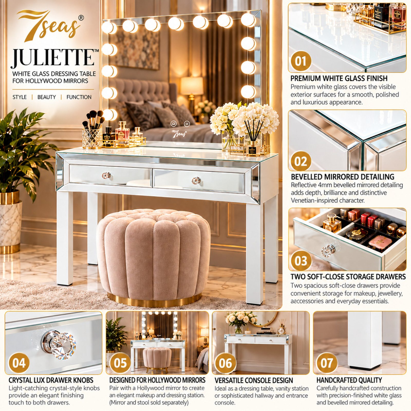 | 7Seas® Luxury Vanity Collection Uk 7Seas® – Luxury Hollywood Vanity Mirror &Amp; Dressing Table – Premium Led Lighting – Uk