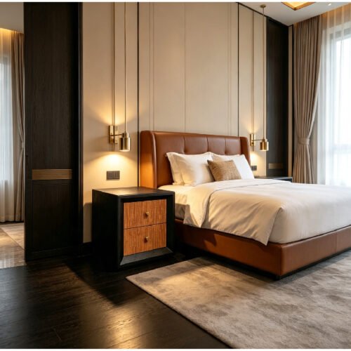 7seas® BRONVERA™ Handmade 2-Drawer Bedside Table | Textured Warm-Tone Fronts | Dark Painted Finish | Fully Assembled | 51 × 40 × 52 cm