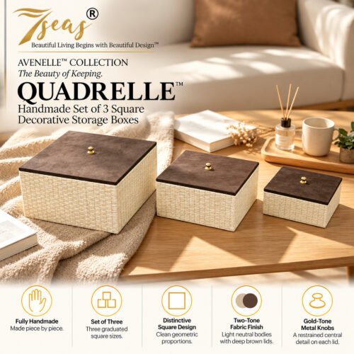 7seas® AVENELLE™ — QUADRELLE™ Handmade Set of 3 Square Decorative Storage Boxes