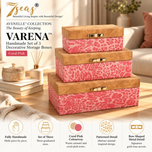 7Seas® Avenelle™ — Varena™ Handmade Set Of 3 Decorative Storage Boxes — Coral Pink