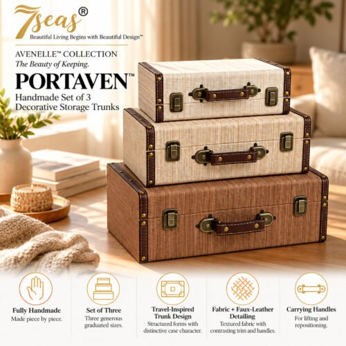7Seas® Avenelle™ — Portaven™ Handmade Set Of 3 Decorative Storage Trunks