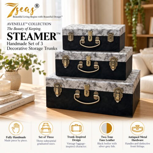 7Seas® Avenelle™ — Steamer™ Handmade Set Of 3 Decorative Storage Trunks
