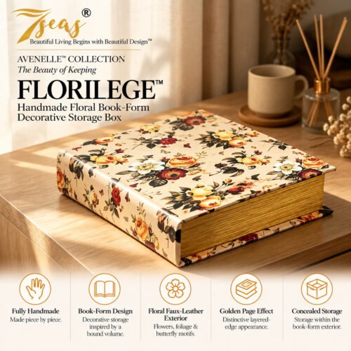 7seas® AVENELLE™ — FLORILEGE™ Handmade Floral Book-Form Decorative Storage Box