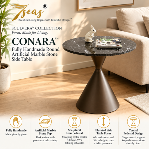 7seas® SCULVERA™ — CONARA™ Fully Handmade Round Artificial Marble Stone Side Table